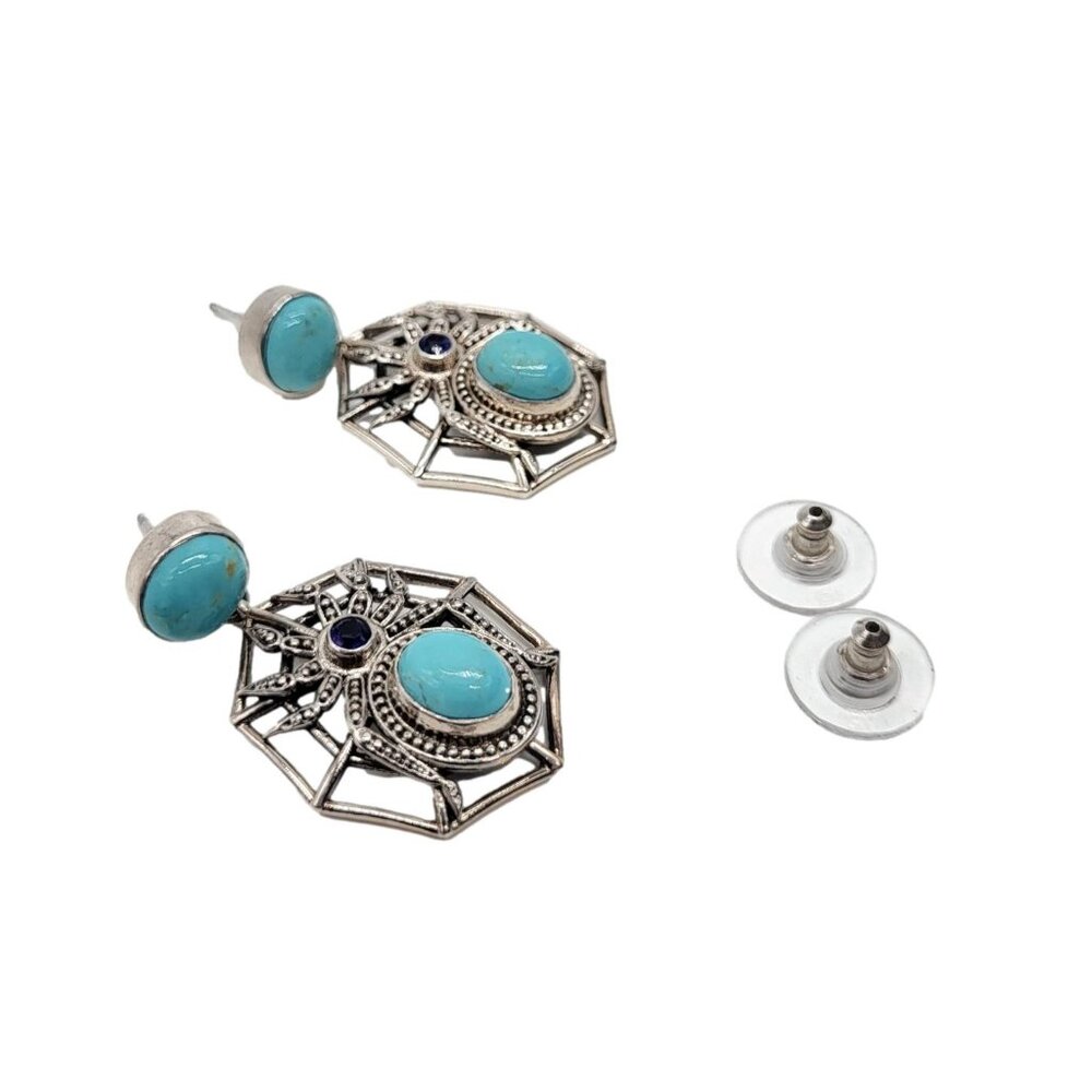 Nicky Butler Spider Earrings Turquoise & Amethyst Gemstone .925 Sterling SIlver - Picture 3 of 6